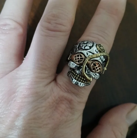 New Steampunk Stainless Steel & Brass Ring. - Picture 6 of 8